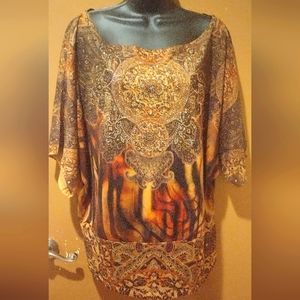 TTL Brown Bling Long Sleeve Blouse Shirt Size 2X